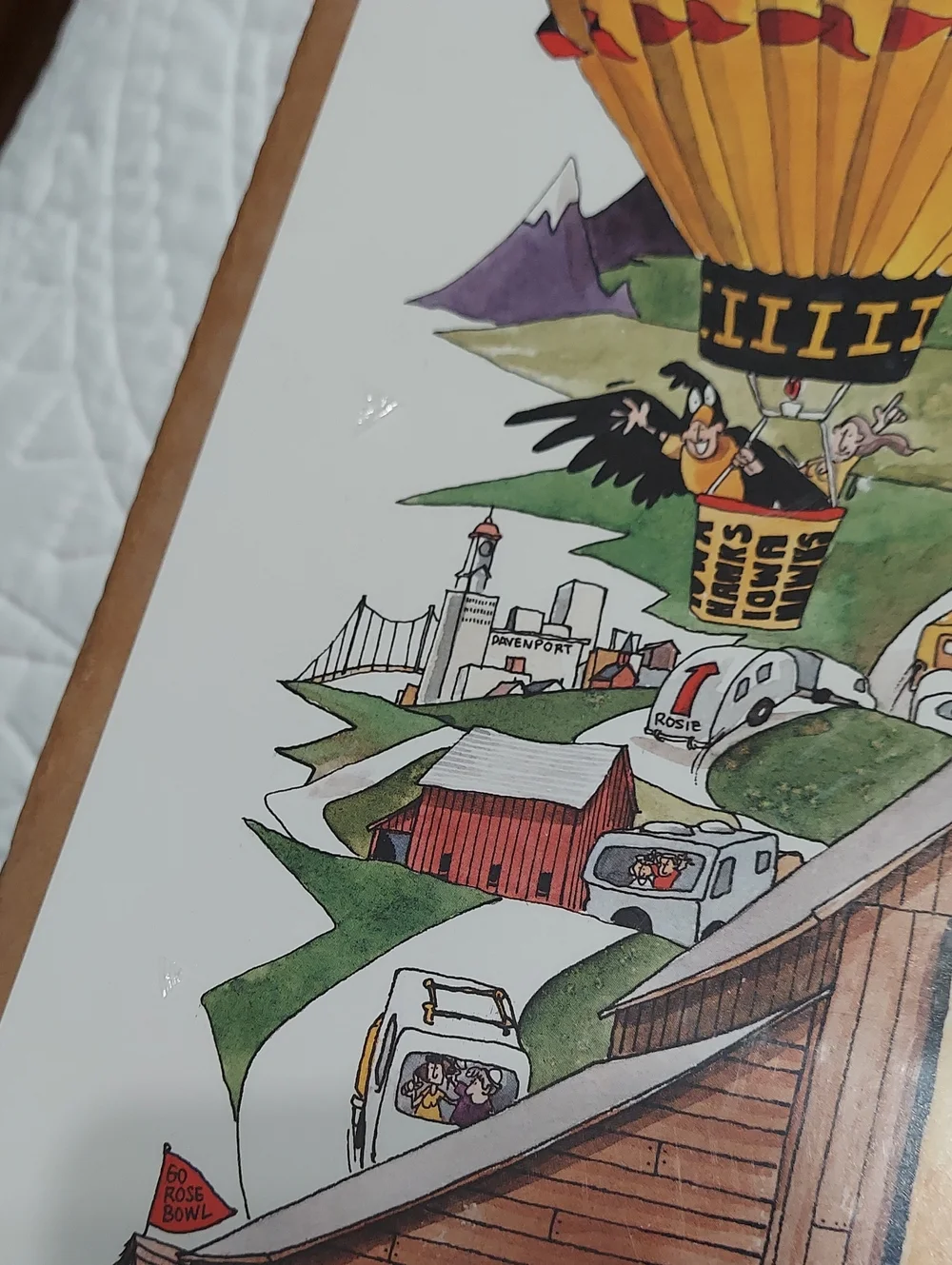 Iowa Hawkeyes Rose Bowl 82 Poster Illustrated Stadium Scene by John Holladay Vtg